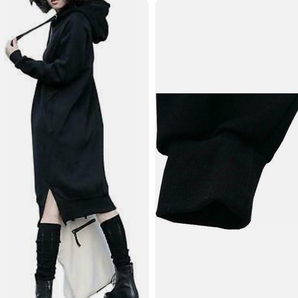 NUTEXROL Long Fleece Hooded Sweatshirt Dressing Black Size Small - Picture 2 of 8